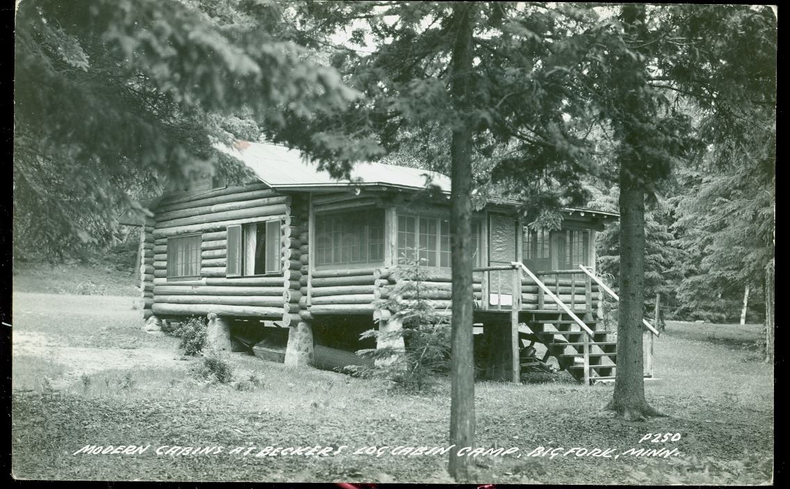 Bigfork, MN, Turtle Lake, Beckers Log Cabin Camp, ca 1940s Ren