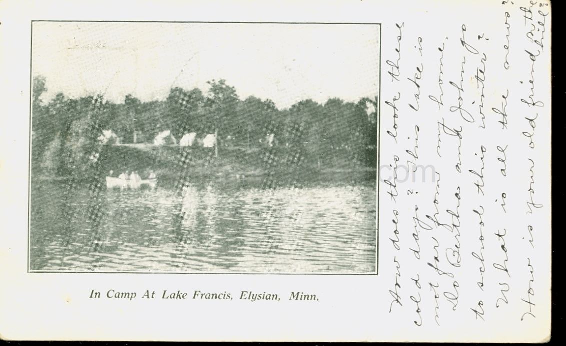 Elysian, MN, Lake Francis, tent camp, ca 1910 Ren Holland's site