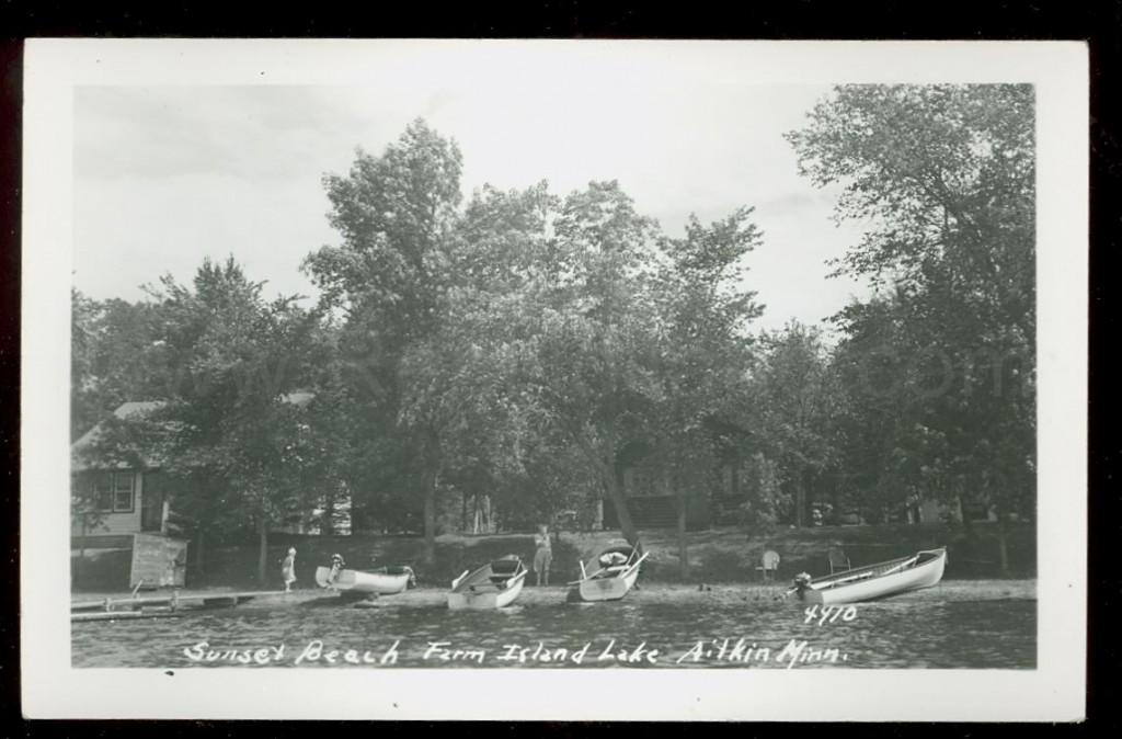 Aitkin, MN, Farm Island Lake, Sunset Beach, ca 1940s Ren Holland's