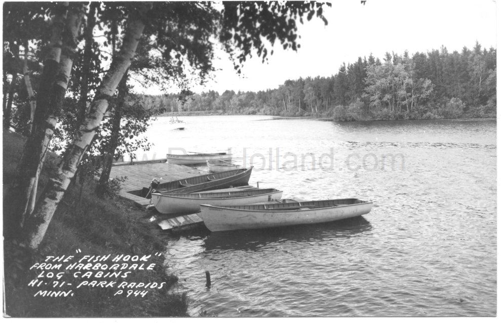 Park Rapids, MN, Fish Hook River, Harbordale Log Cabins 1, ca 1940s